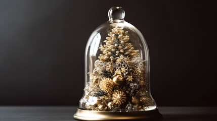 Golden Christmas Tree in Glass Dome
