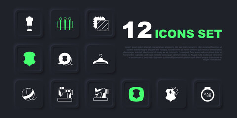 Set Leather, Round adjustable embroidery hoop, Sewing machine, Needle for sewing and icon. Vector