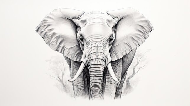  a drawing of an elephant in black and white with a white background.  generative ai