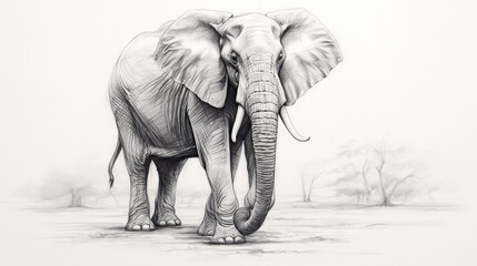  a pencil drawing of an elephant standing in a field of grass.  generative ai