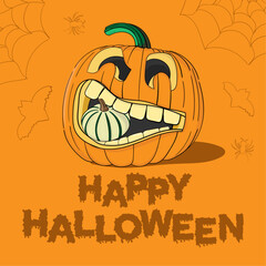 Happy Halloween on orange  background. Vector illustration