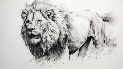  a black and white drawing of a lion on a white background.  generative ai - obrazy, fototapety, plakaty
