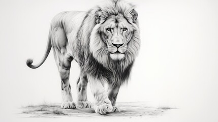 a black and white drawing of a lion on a white background.  generative ai - obrazy, fototapety, plakaty