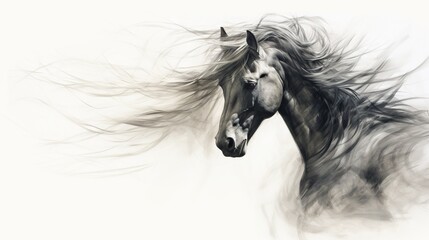  a black and white photo of a horse's head.  generative ai