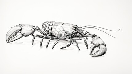  a drawing of a lobster on a white background with a black and white background.  generative ai
