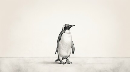  a black and white photo of a penguin standing on the ground.  generative ai