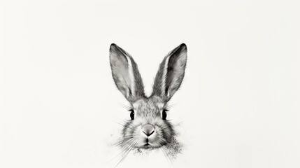  a black and white photo of a rabbit's face.  generative ai