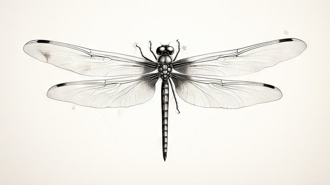  a drawing of a dragonfly sitting on a white background.  generative ai