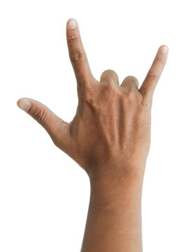Love hand sign on white background. showing I LOVE YOU sign. Rock-n-roll gesture