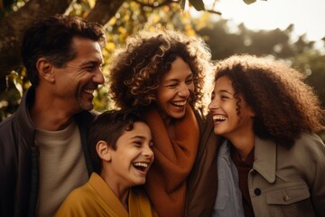Fototapeta premium Preciosa familia sonriente disfrutando de un día de sol. 