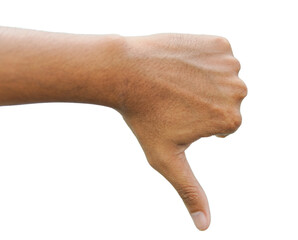 Dislike sign of gesture hand and giving thumb down. Isolated on white background with clipping path...