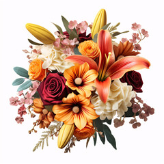 Elegant Wedding Bouquet of flowers isolated on white background. large bouquet of multicolored flowers of different species. Floral composition.