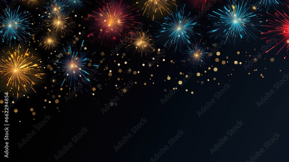 Wall mural Banner with fireworks on light black background