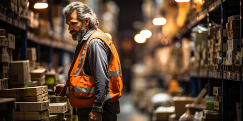 Obraz premium Warehouse Worker Supervising Stock While Walking