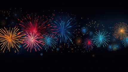 Fototapeta na wymiar Banner with fireworks on light black background