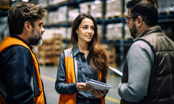 Warehouse Team Briefing: Female Supervisor Discussing Logistics