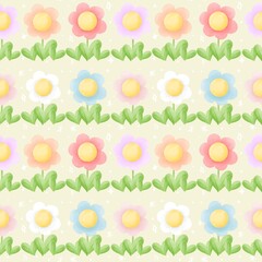 Watercolor pastel flower bloom seamless pattern for wallpaper 