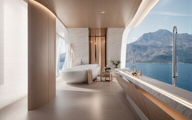Modern italian yacht bathroom interior - obrazy, fototapety, plakaty