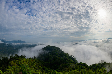 beautiful sea of mist and forest, view from Aiyoeweng View Point, Yala Thailand
