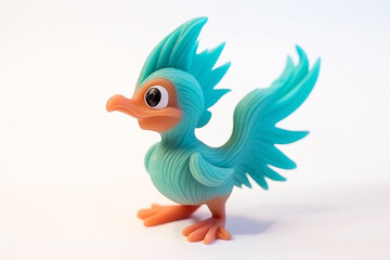 toy cute archaeopteryx bird color blue miniature plasticine isolated on white