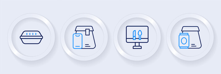 Set line Online ordering food, and Lunch box icon. Vector