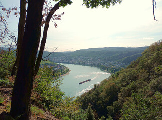 Aussicht auf den Rhein bei Boppard im UNESCO-Welterbe Oberes Mittelrheintal, Rheinland-Pfalz und...
