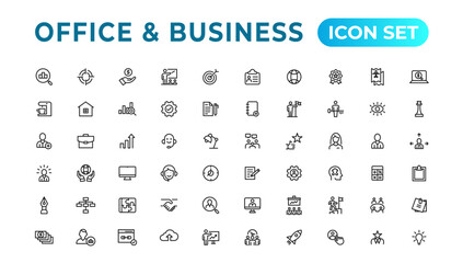 Business and Finance web icons in line style. Money, bank, contact, infographic. Icon collection. Vector illustration.