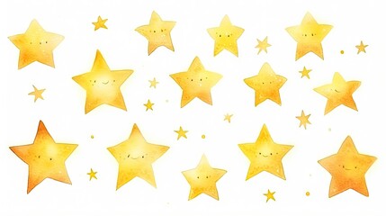  a group of yellow stars with faces drawn on them and stars drawn on them.  generative ai
