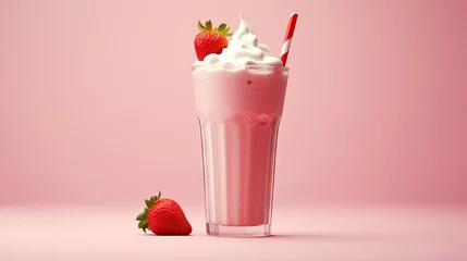 Fototapeten  a strawberry milkshake with whipped cream and strawberries.  generative ai © Shanti