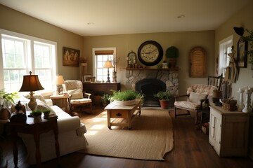 warm farmhouse living room. Generative AI