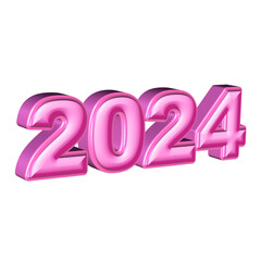3D render number of year 2024 pink glossy