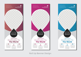 Roll up banner design template,modern x-banner,agency roll up banner design or pull up banner template,editable roll-up banner vector,Agency stands roll up banner design stands template layout with 3 