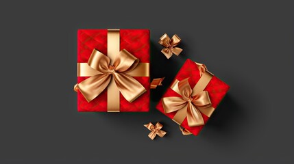  a red gift box with a gold bow and a ribbon.  generative ai