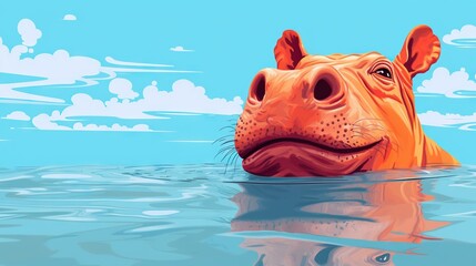  a painting of a hippopotamus swimming in the water.  generative ai