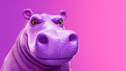  a close up of a purple hippopotamus with a pink background.  generative ai