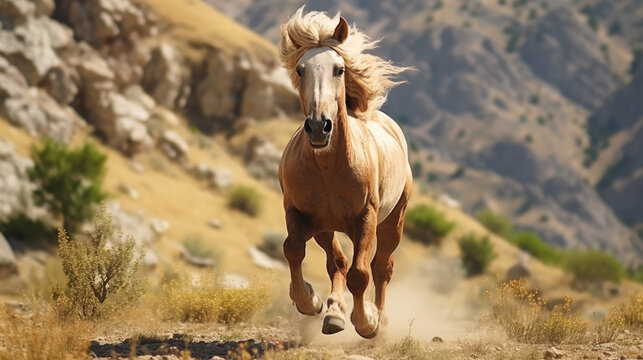 Majestic Horse in Natural Landscape Created with Generative AI	