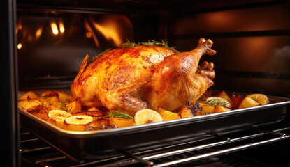 roasted chicken on the oven