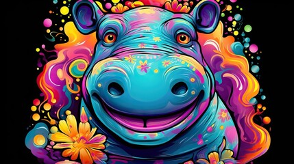  a hippopotamus with a flower in its mouth.  generative ai