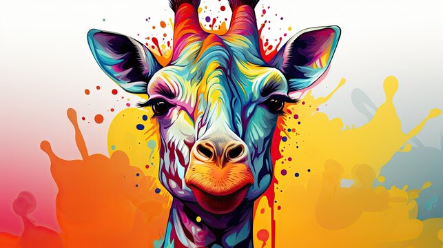  a colorful giraffe is shown with a splash of paint.  generative ai