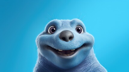  a cartoon character is smiling for the camera with a blue background.  generative ai