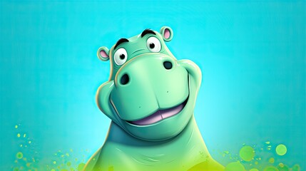  a cartoon hippopotamus with a blue background and bubbles.  generative ai