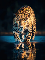Fototapeta premium Close-up of a jaguar stalking prey in water
