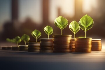 coins stack and money growing on the plant, saving money concept, investment and business growth conceptcoins stack and money growing on the plant, saving money concept, investment and business growth