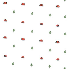 Ladybug leaf Seamless Pattern | Minimalistischer Marienkäfer Beetle Bug Kinder Stoffdesign