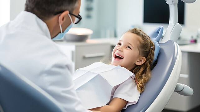 Little girl smiles at a dentist appointment.