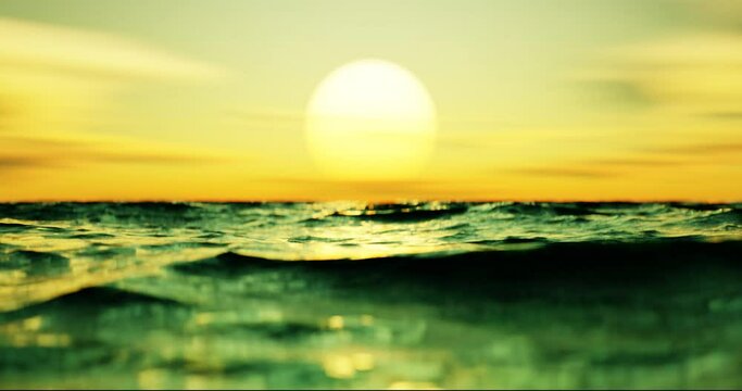 Wave sea beach and sunset sky abstract background. Nature and summer concept. 3d render.