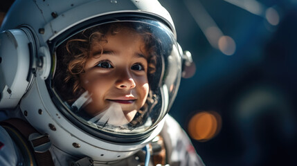 Portrait of a child girl in an astronaut costume