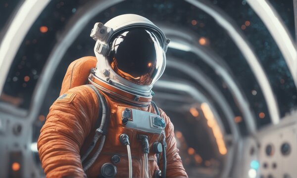 astronaut wearing astronaut suit astronaut wearing astronaut suit futuristic astronaut in space station