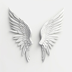 Fototapeta premium A 3D rendering of angelic white wings against a plain white backdrop. This resource can be used for elements such as objects, text, or 3D character cartoon figures. Generative AI.