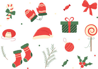 Vector set of holiday elements for new year and Christmas